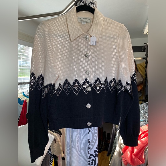 St. John Knits Black and White Cardigan - Picture 6 of 7